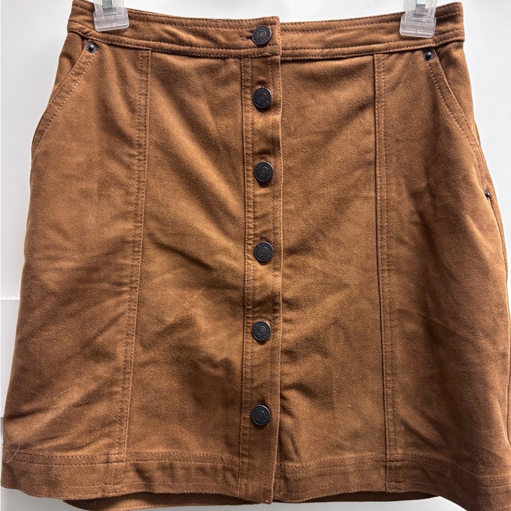 Abercrombie Tan Vegan Suede Button-Front Miniskirt